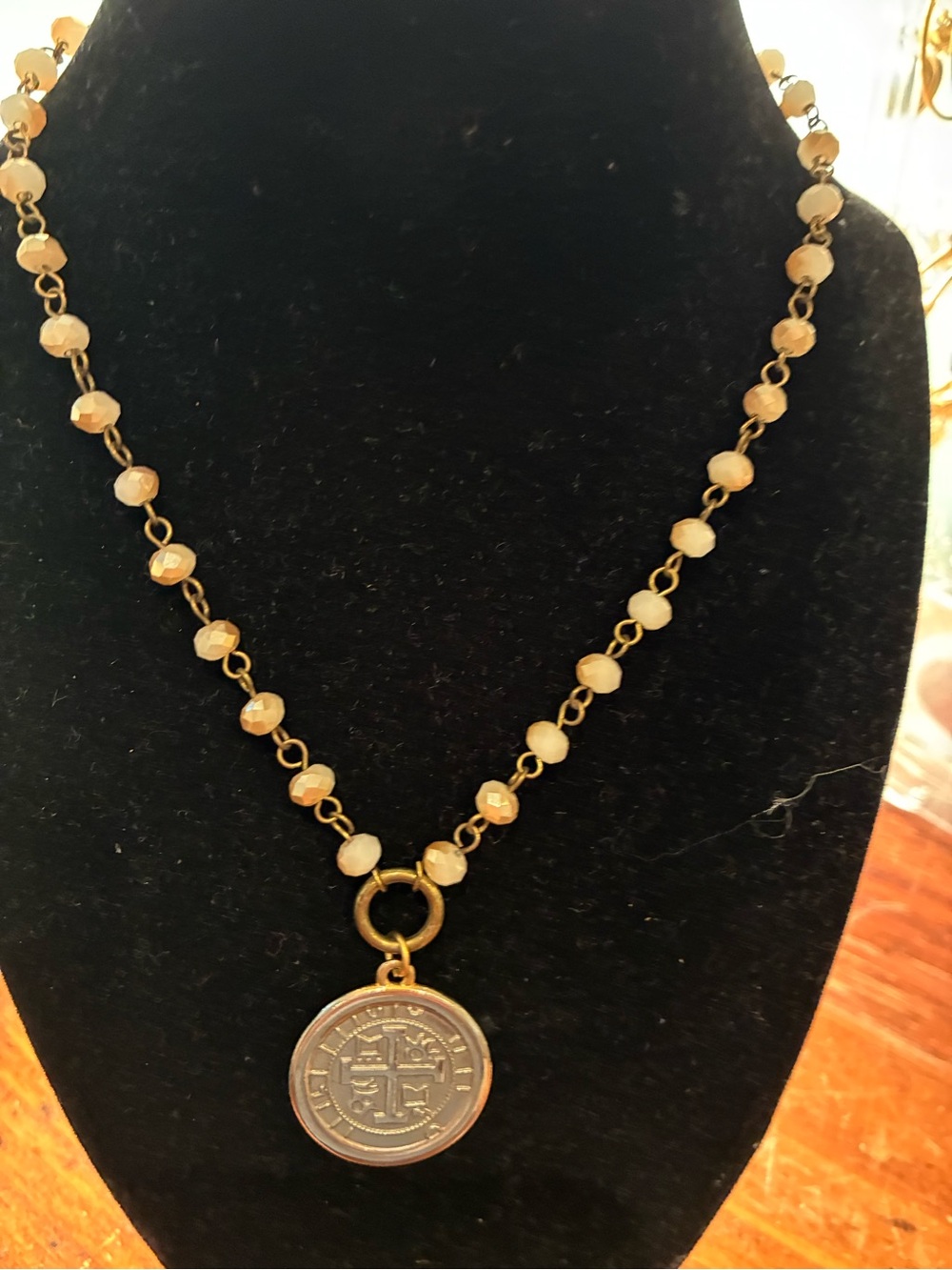 Gold-Tone Beaded Coin Pendant Necklace - Women Jewelry
